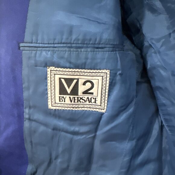 Versace Classic V2 Blue Cashmere Wool One Button Blazer Women’s Sz 50R Vintage - Picture 6 of 10